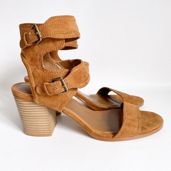 Melrose and Market Shoes - Melrose and Market - TAYTUM Faux Brown Suede Block Heel Ankle Buckle Sandal 9.5